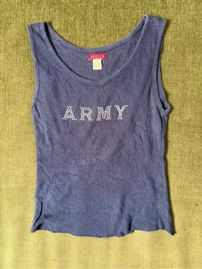 Navy 'ARMY' Studded Ribbed Tank Top - Unisex